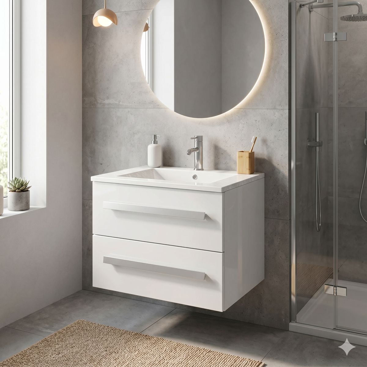 Badmöbel Waschtisch 60 cm Badset AROSA Badmoebel weiss keramik