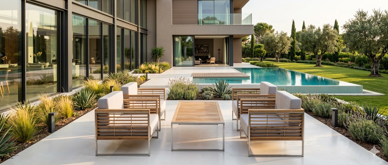 Gartenmöbel Lounge Set ARTEMIS II creme 5- Teilig mit Kissen Wetterfest Garten Terrasse Balkon