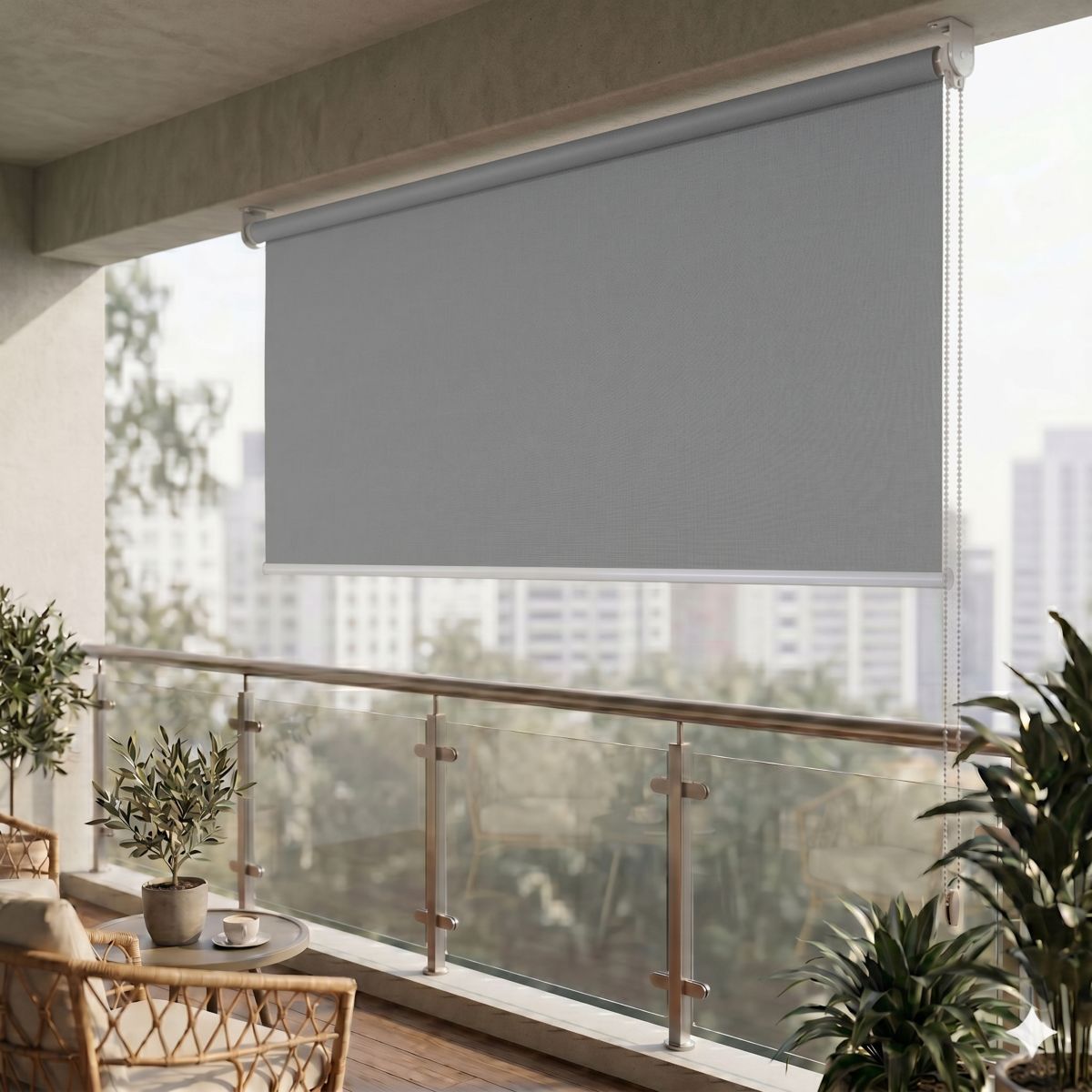 Sichtschutzrollo Vertikalmarkise Sonnenschutz Sichtschutz blickdicht Rollo 1.2x2.3m hellgrau Garten