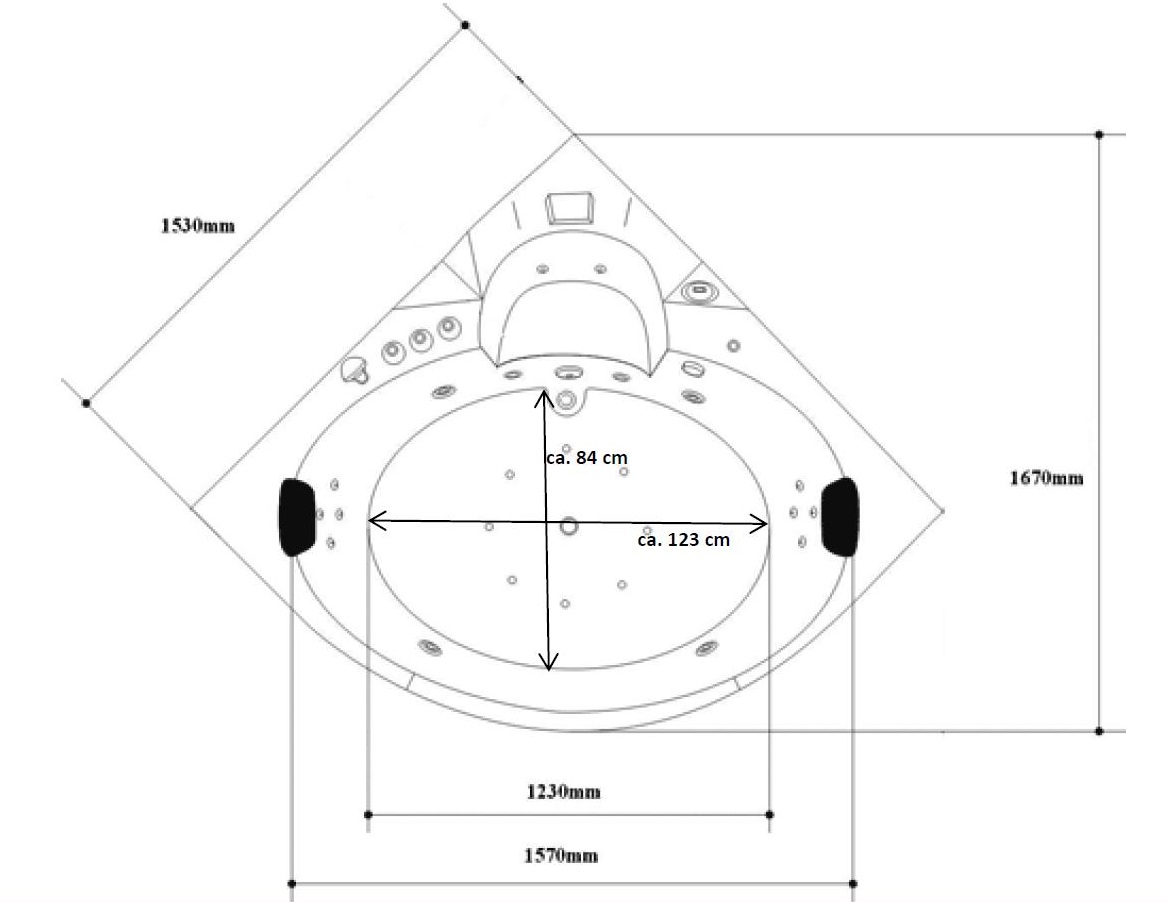 Whirlpool Indoor Spa Badewanne Eckbadewanne VILLA CARLOTTA schwarz 1530 x 1530 mm LED
