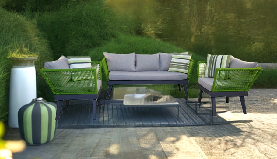 Gartenset Loungemöbel Cuba hochwertiges Gartenset Grün – Wetterfest & Stilvoll