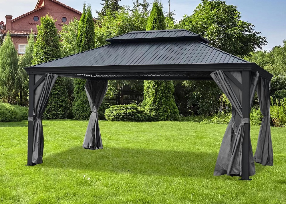 Pavillon Gartenpavillon 3x3,65 anthrazit DAMASKUS aus Aluminium mit festem Dach UV-Schutz