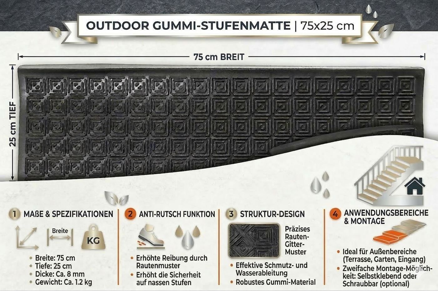 Stufenmatten TRAPA Außenbereiche Treppenmatten 5er-Set