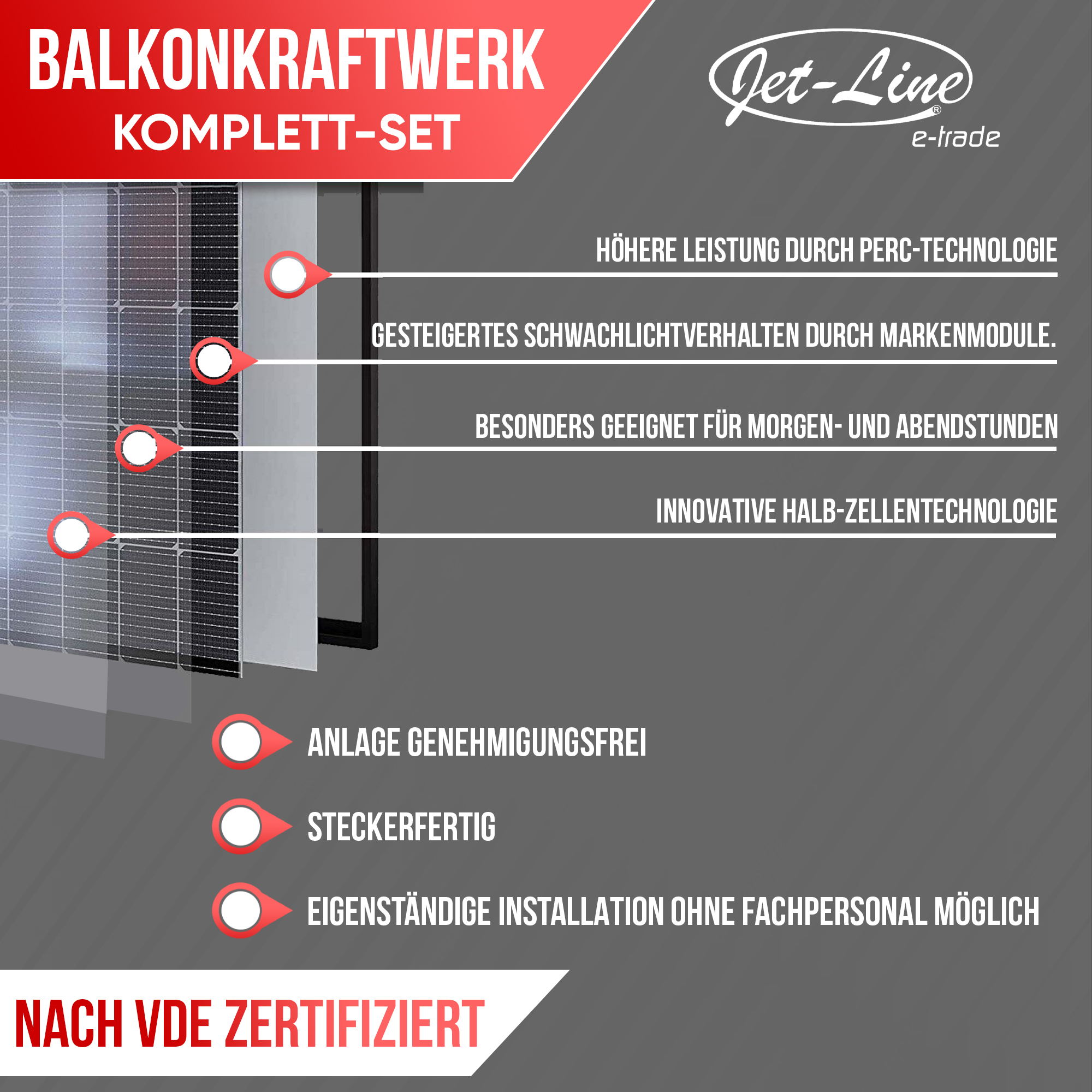 Balkonsolaranlage 830W (2x415 W) Module Solaranlage & 800 W Wechselrichter