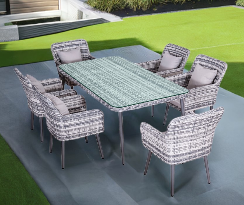 Garten Essgruppe Quito in grau Gartenmöbel Essgruppe Jet-Line Tisch+6 Stühle