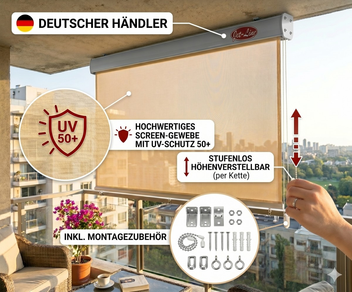 Vertikalmarkise Kassettenrollo Außenrollo Sonnenschutz 1.7x2.3m beige Sichtschutz Rollo
