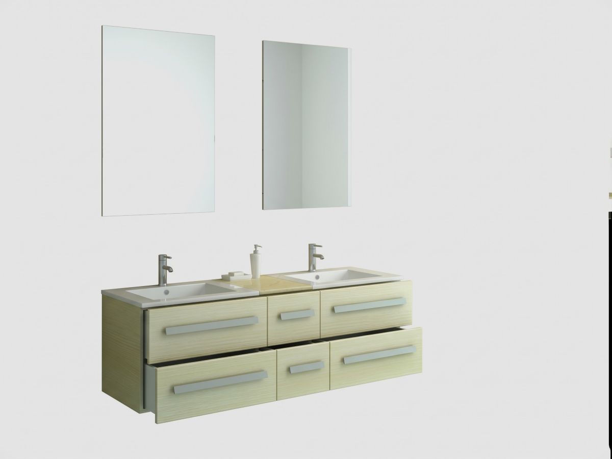 Waschtisch, Doppelwaschbecken, Möbelkombination, Spiegelschrank, Holzfinish