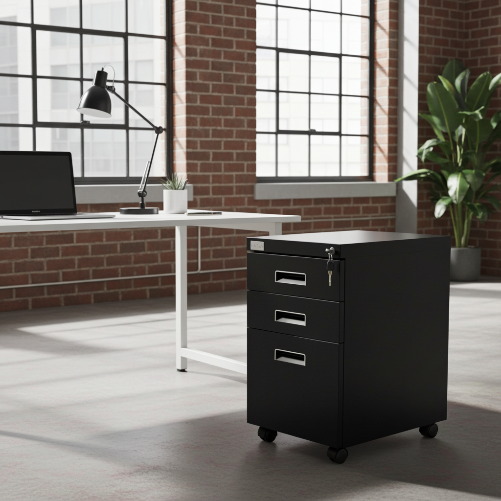 Rollcontainer mit 3 Schubladen Hängeregistratur abschliessbar schwarz Rollschrank