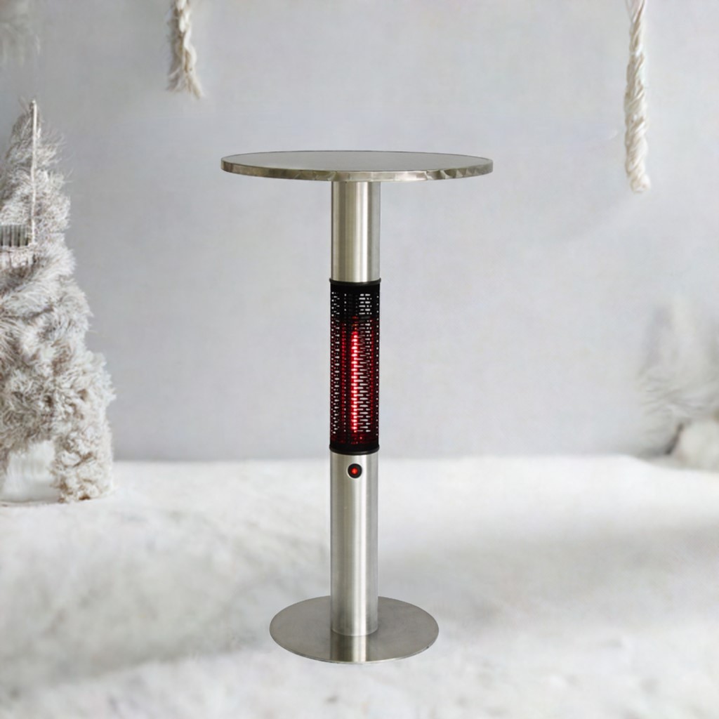 Stehtisch Heiztisch 110 x 60 cm CAPELLA Silber elektrisch Wärme für Terrasse Garten Balkon
