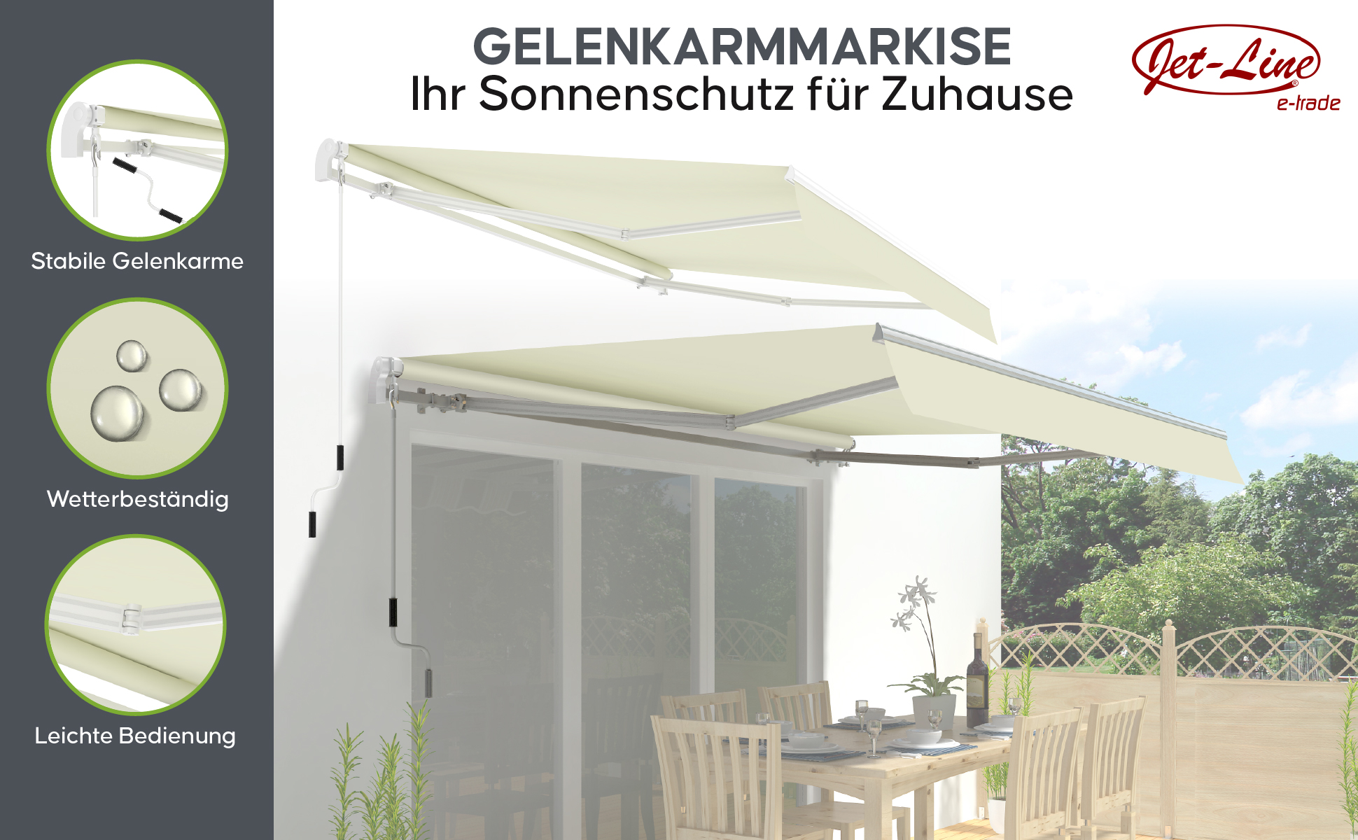 Markise Gelenkarmmarkise 3.95x2.5m Sunconnect beige UV-Schutz wasserbeständig Terrasse Garten Balkon