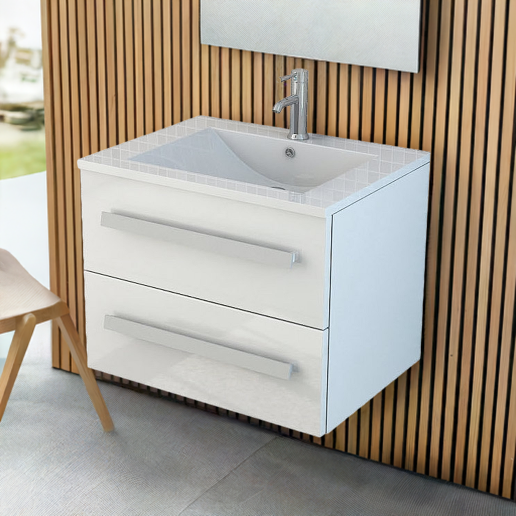 Badmöbel Waschtisch 60 cm breit hochglanz Badset AROSA II weiss Soft Close