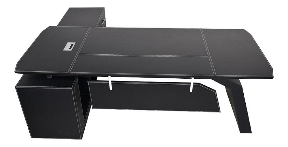 Büromöbel Chef Schreibtisch Managerschreibtisch Büroschreibtisch PITTSBURGH schwarz 2,2x1,85x 0,76 m