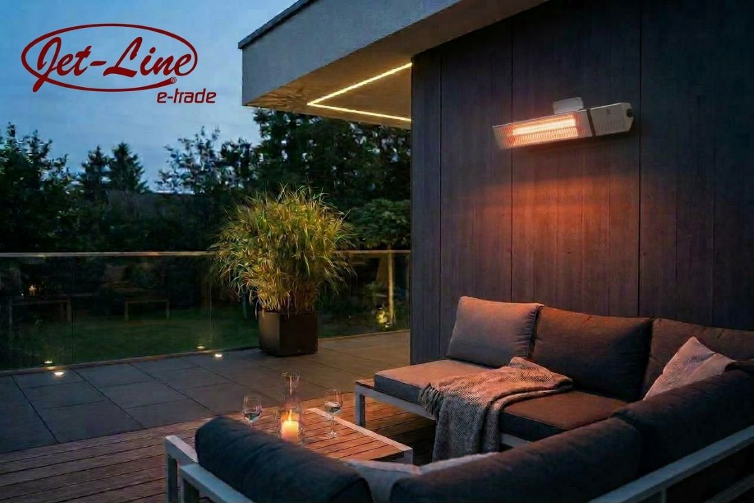 Terrasseheizung, Außenheizung, Terrassenbeleuchtung, Lounge-Möbel, Kerzenlicht
