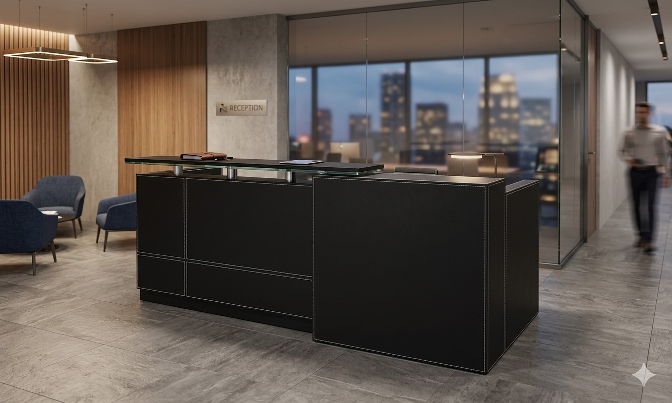 Büro Elegante Empfangstheke Philadelphia schwarz 2.5 m Büromöbel 2-Personen Arbeitsplatz