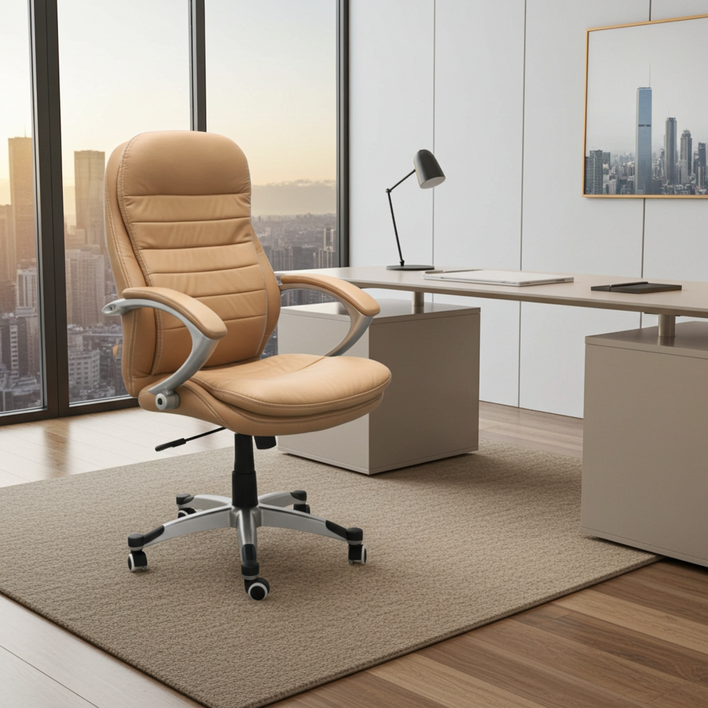 Bürostuhl Rom beige Chef Sessel Echtleder Büro Leder Büro Stuhl Jet-Line