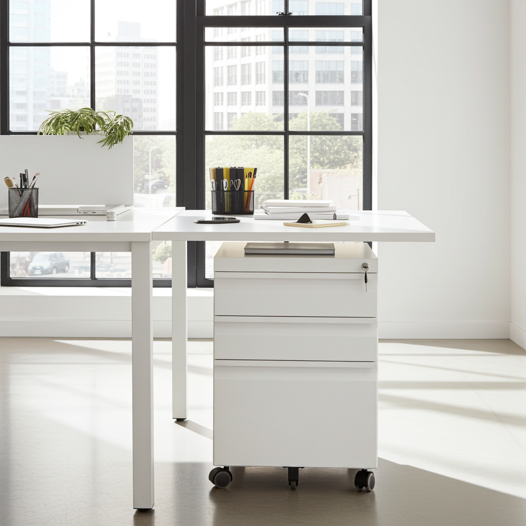 Büro Rollcontainer 3 Schubladen mit Hängeregistratur abschliessbar PAUL weiss Rollschrank