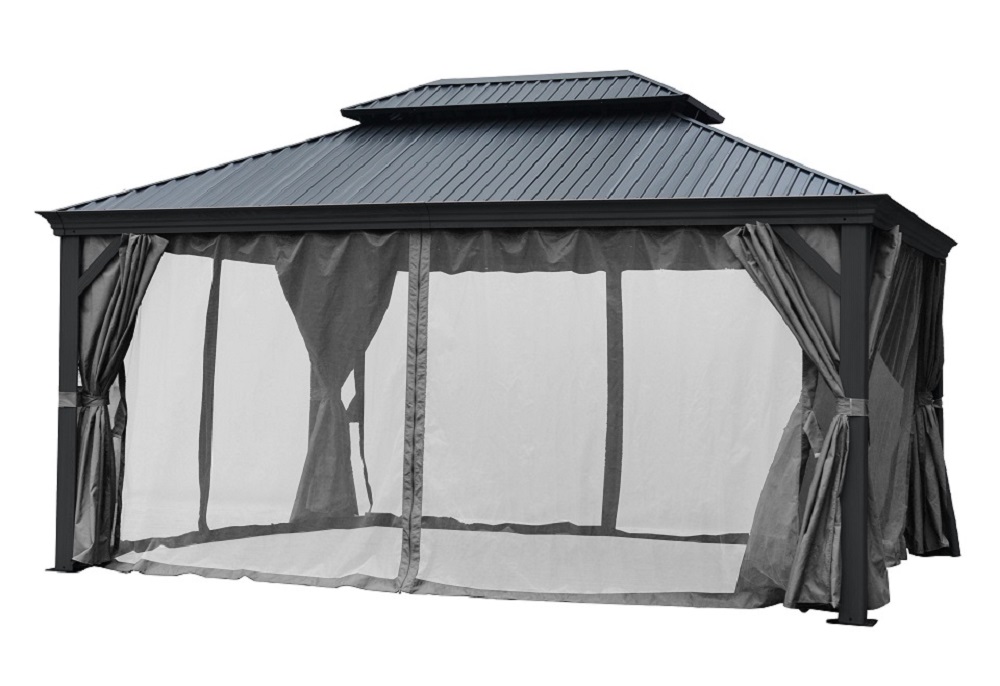 Pavillon Gartenpavillon 3x3,65 anthrazit DAMASKUS aus Aluminium mit festem Dach UV-Schutz