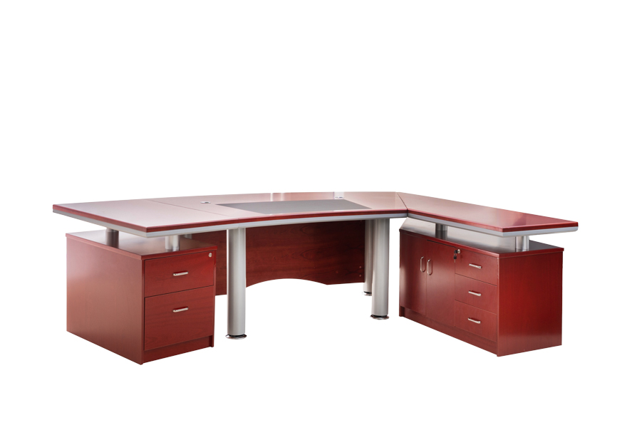 Büromöbel Chef Schreibtisch Managerschreibtisch Büroschreibtisch BERLIN rechts Kirsch 2,6x1,8x0,76 m