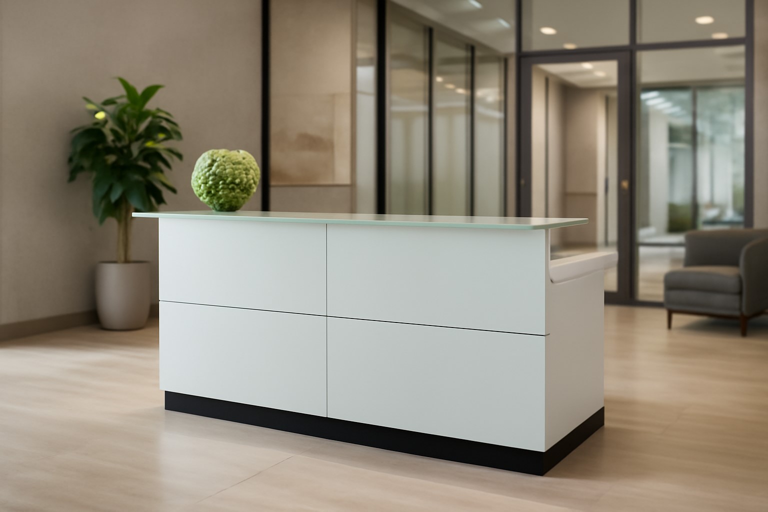 Büro Empfangstheke Davos weiss Büromöbel Empfang Theke 2.2 m Glasfront
