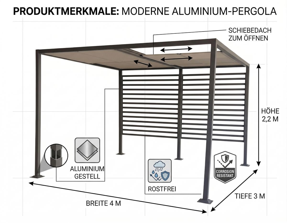Gartenpavillon Pergola Gazebo Amun 3x4 m Sonnenschutz Überdachung Jet-Line