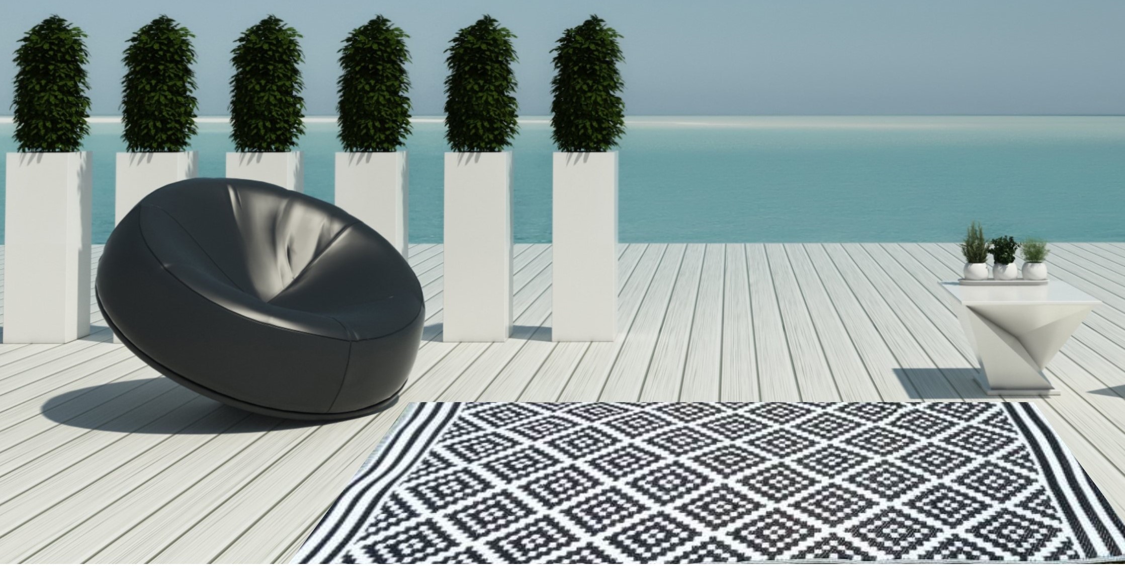 Garten Teppich Outdoor Kunststoffteppich AUSTIN schwarz 120 x 180 cm Terrasse Balkon