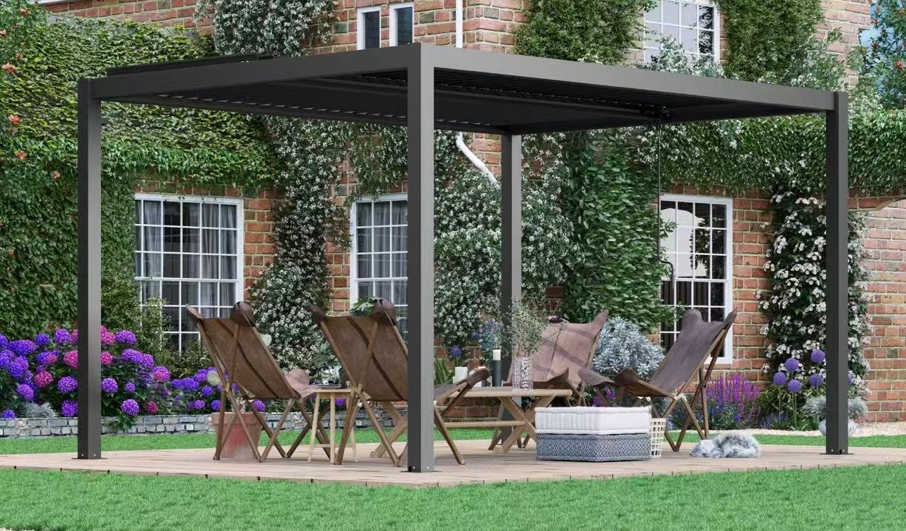 Pavillon Gartenpavillon 4x3m Dubai anthrazit aus Aluminium mit Handkurbel UV-Schutz