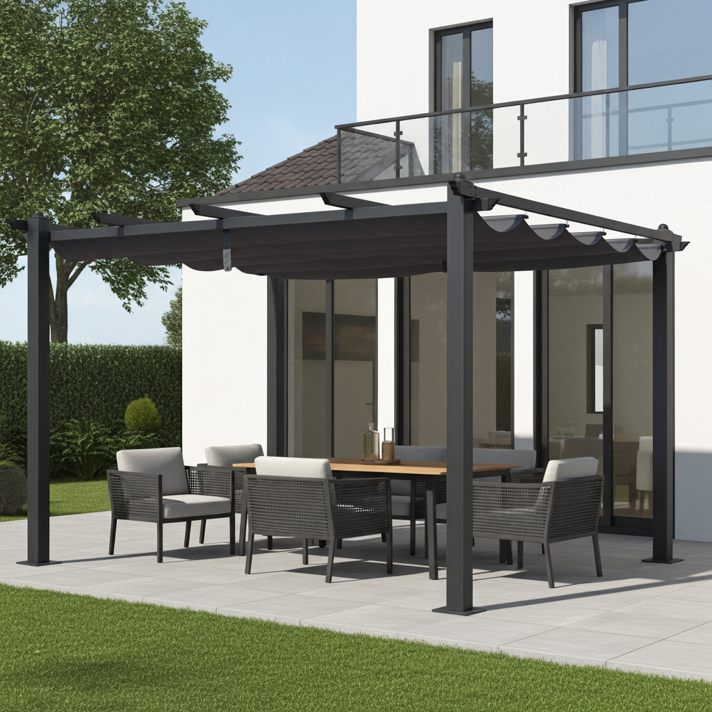 Pavillon Gartenpavillon 3x4m Luxor anthrazit aus Aluminium UV-Schutz wasserabweisende Überdachung