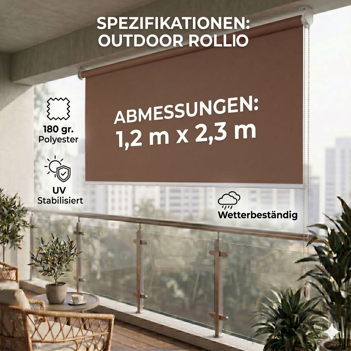 Sichtschutzrollo Vertikalmarkise Sonnenschutz Sichtschutz blickdichtes Rollo 1,2x2,3m Braun Garten