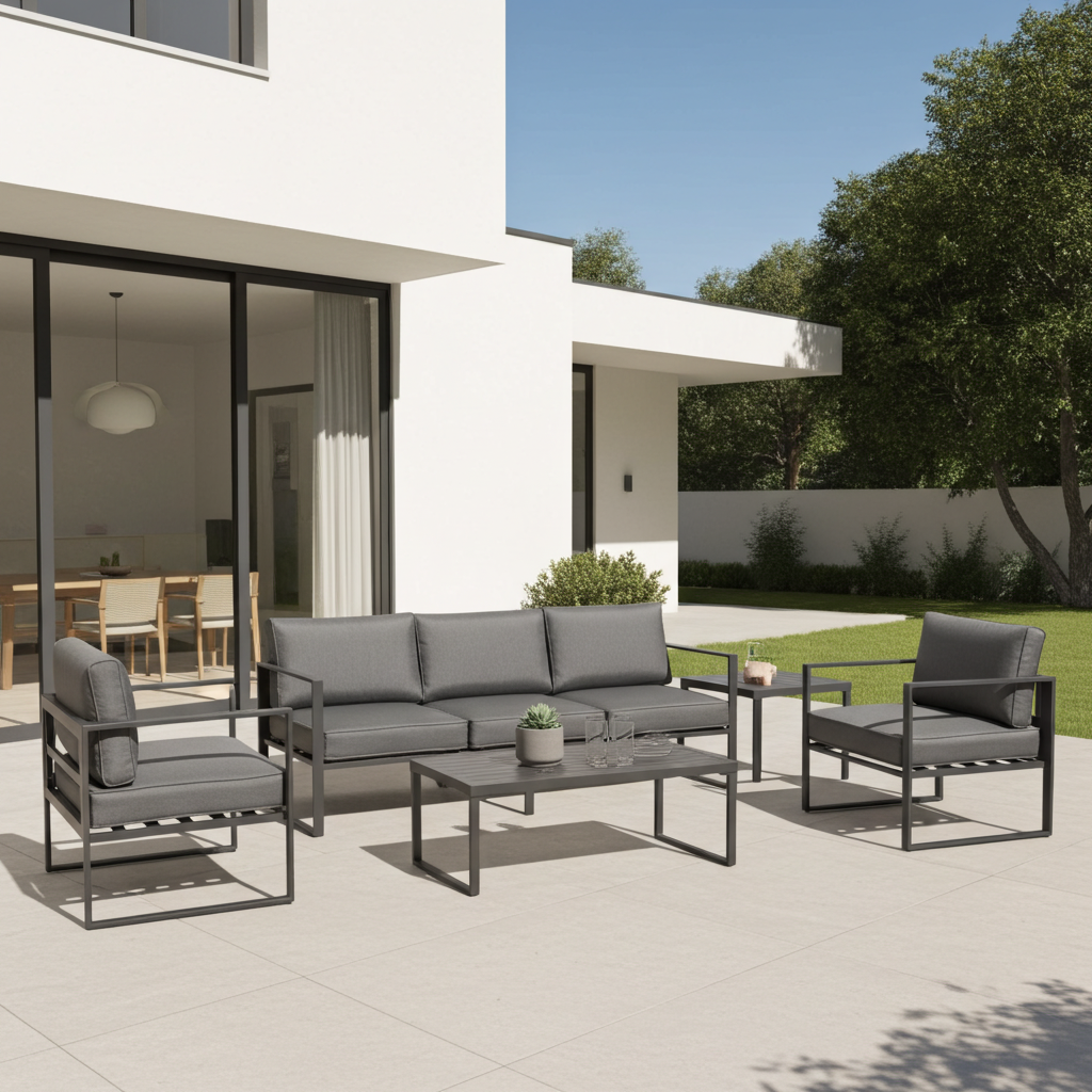 Gartenmöbel Sitzgruppe Garten Lounge KRETA II anthrazit 4-Teilig mit Kissen Garten Terrasse Balkon