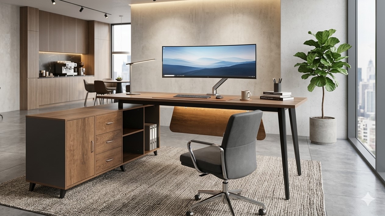 Büromöbel Chef Schreibtisch Managerschreibtisch Büroschreibtisch San Paulo braun-anthrazit 2m links