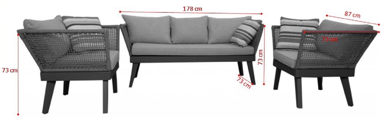 Garten Lounge Set Cuba anthrazit Gartenmöbel Seilwicklung Garten Terasse Sofa Jet-Line