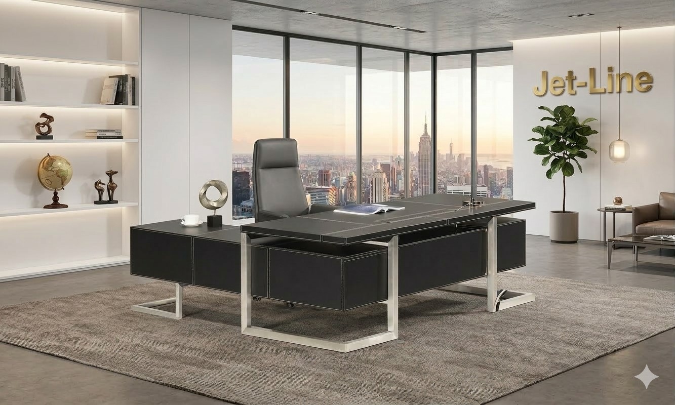 Büromöbel Chef Schreibtisch Managerschreibtisch Büroschreibtisch VENEDIG schwarz 2,2x 0,85x0,75 m