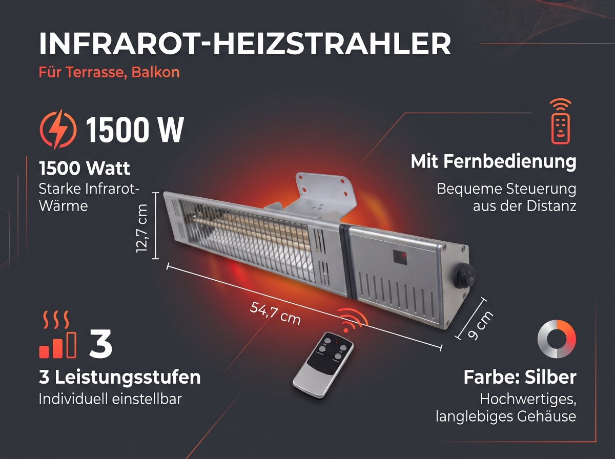 Infrarot-Heizstrahler, Wärme, Fernbedienung, Silber, Deckenauszug