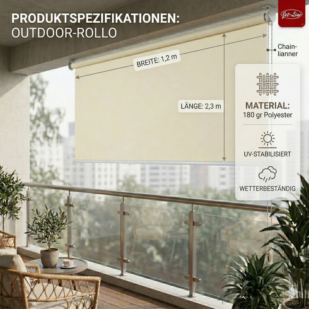 Vertikalmarkise Balkonmarkise Beschattung Sichtschutzrollo 120 cm x 230 cm beige Außenrollo Garten