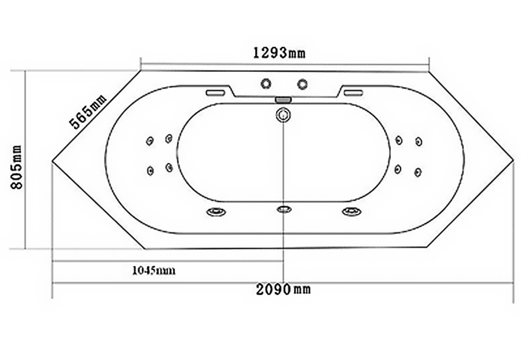 Whirlpool Indoor Spa  Badewanne VILLA MEDICI 209 x 80.5 cm weiss mit Massagedüsen,LED