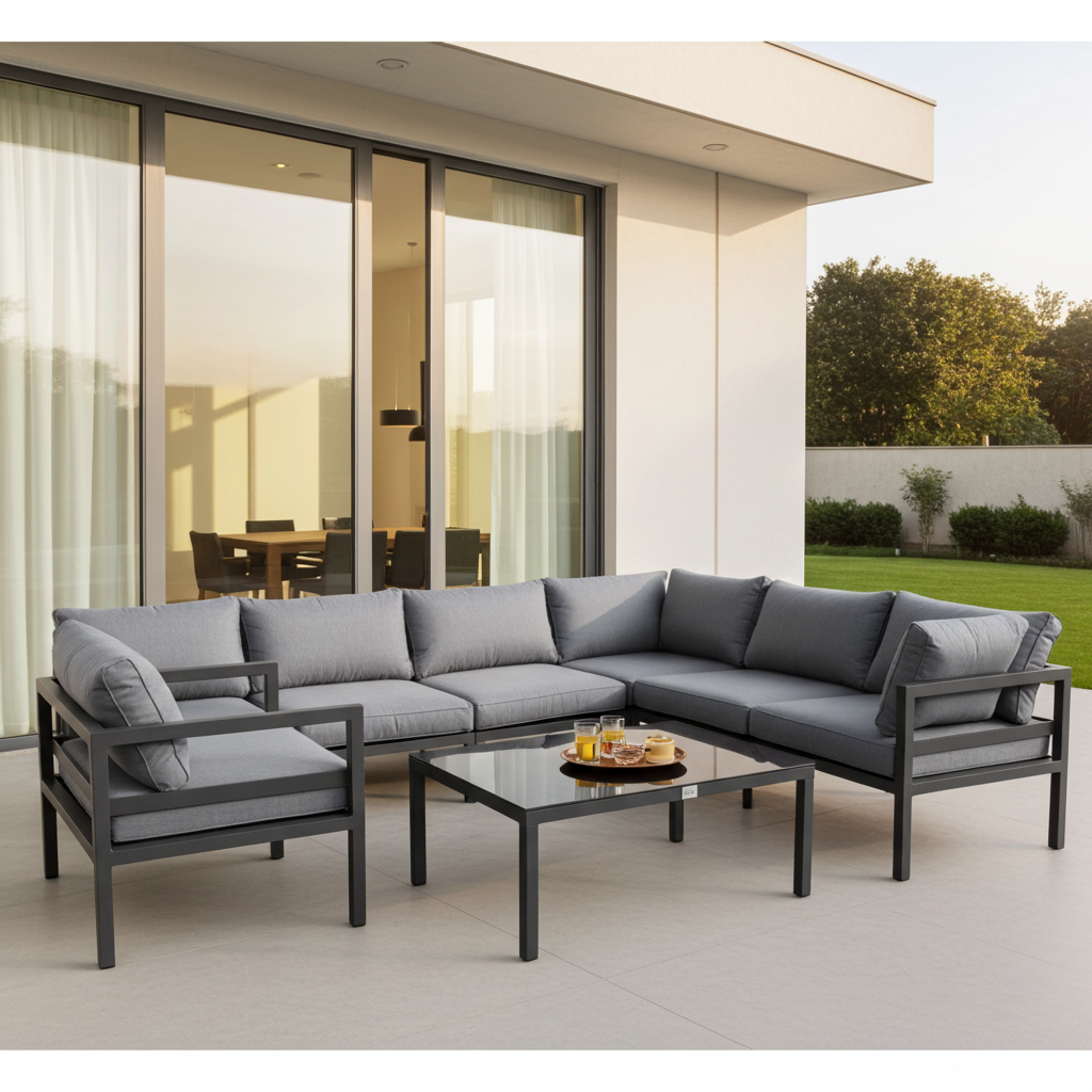 Jet-Line Gartenmöbel Ecklounge XXL Garten  KRETA hellgrau Aluminium