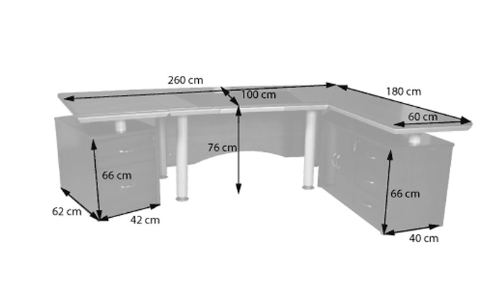 Büromöbel Chef Schreibtisch Managerschreibtisch Büroschreibtisch BERLIN rechts Kirsch 2,6x1,8x0,76 m