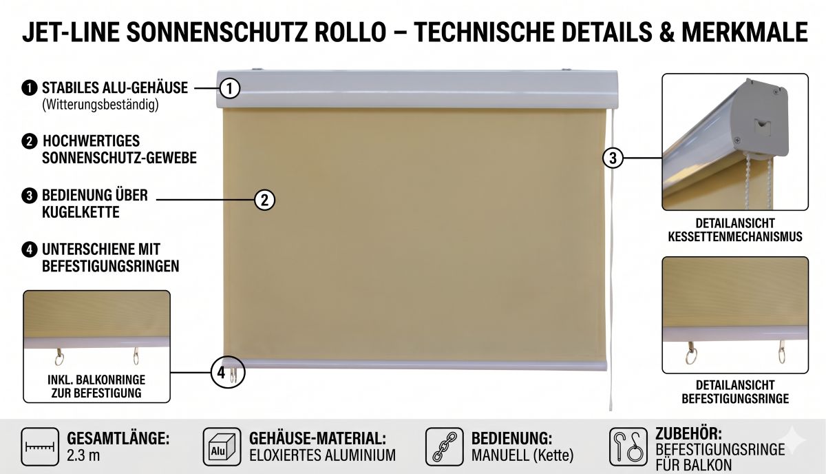 Vertikalmarkise Kassettenrollo Außenrollo 1.2x2.3m beige Garten Terrasse Balkonmarkise Balkon